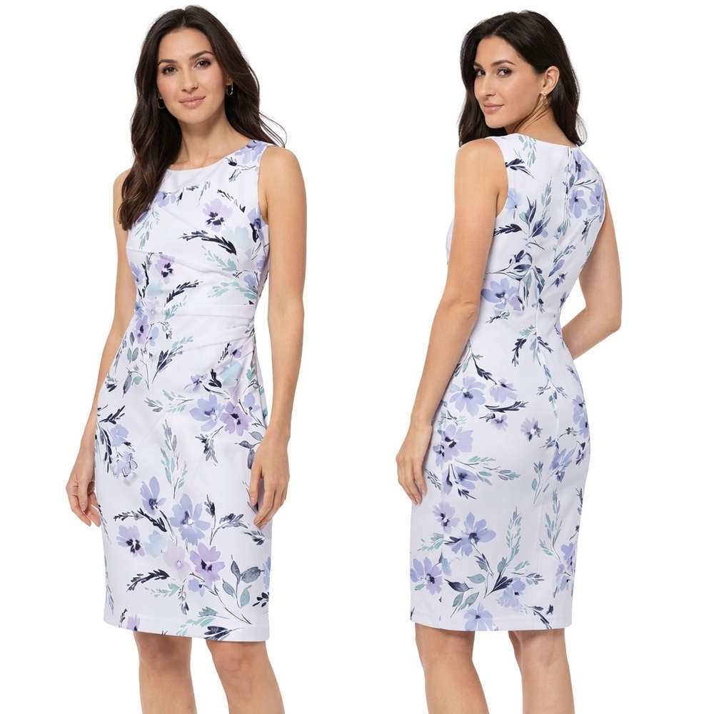 Calvin Klein Sleeveless White Floral Sheath Dress